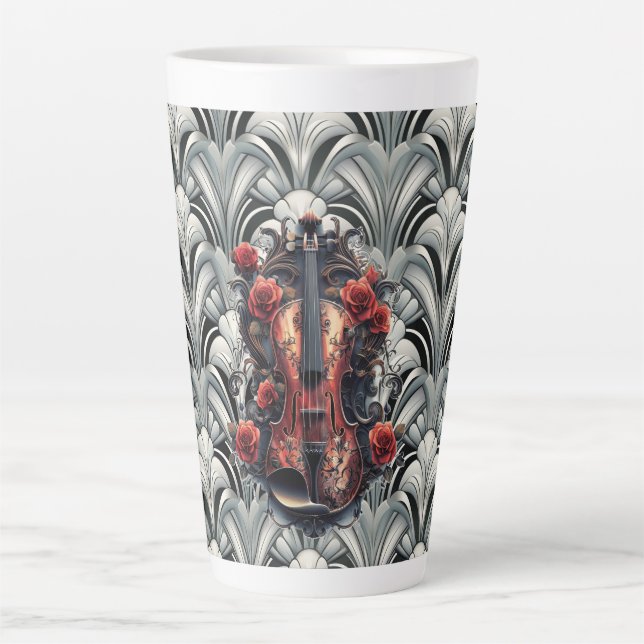 Schwarze Violine in Art Deco GMajor Keramik Latte  Milchtasse (Vorderseite)