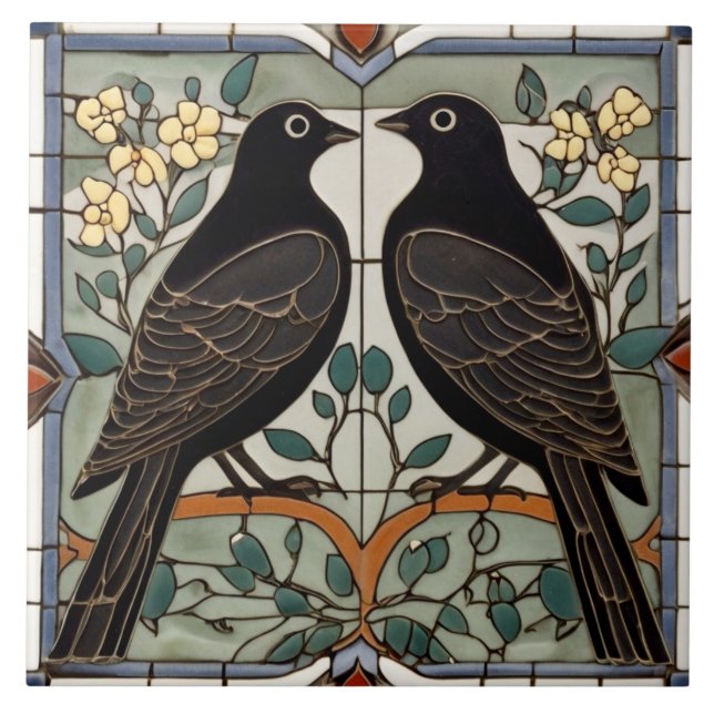 Schwarze Vögel Imitate gestanzte Glass Bird Couple Fliese (Vorderseite)