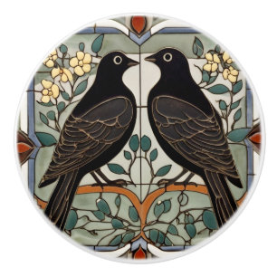Schwarze Vögel Imitate gestanzte Glass Bird Couple Keramikknauf