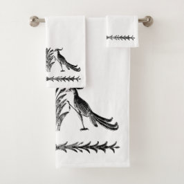 Schwarze Vögel & Schildkröten Badehandtuch Set