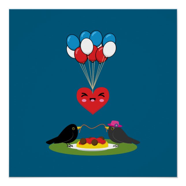 Schwarze Vogel Spaghetti-Fleischbällchen Valentins Poster (Vorderseite)