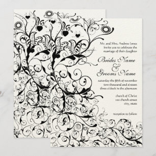Schwarze Vögel & Wirbel Hochzeitseinladung Einladung