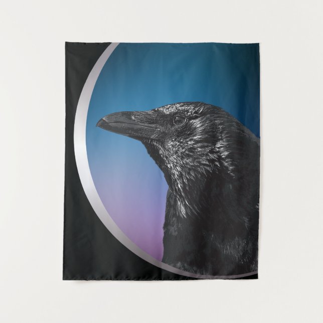 Schwarze Vogelbild Wandteppich (Vorderseite)