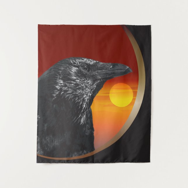 Schwarze Vogelbild Wandteppich (Vorderseite)