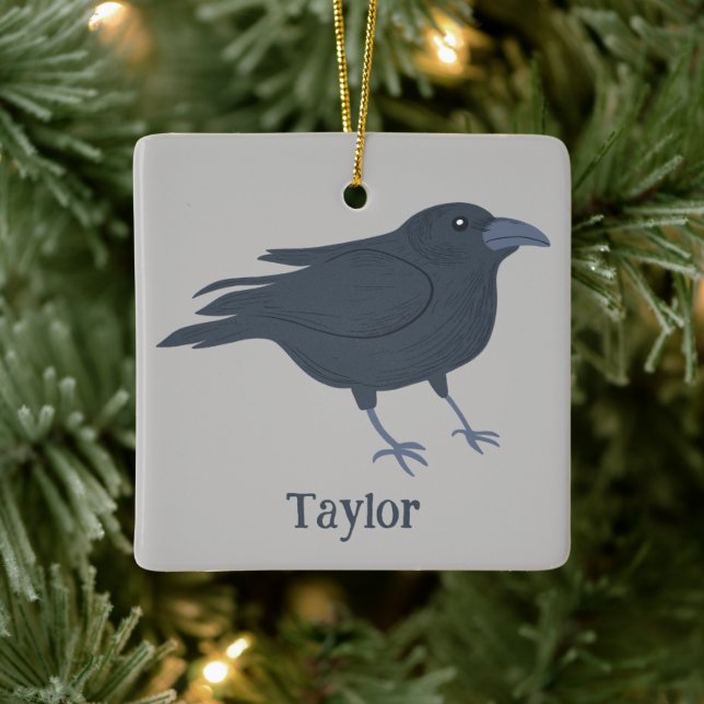 Schwarze Vogelbrille - Personalisiert Keramikornament (Baum)