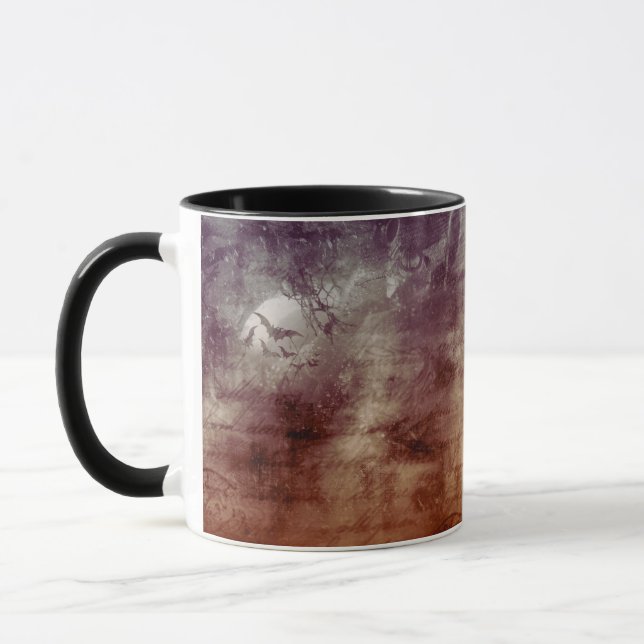 Schwarze Vollmond- und Flechtmuster Halloween-Tass Tasse (Links)