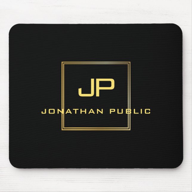 Schwarze Vorlage mit personalisiertem Gold Monogra Mousepad (Vorne)