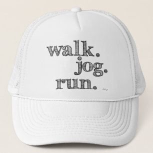 SCHWARZE WALK JOG RUN (Schriftart GELADEN) Truckerkappe