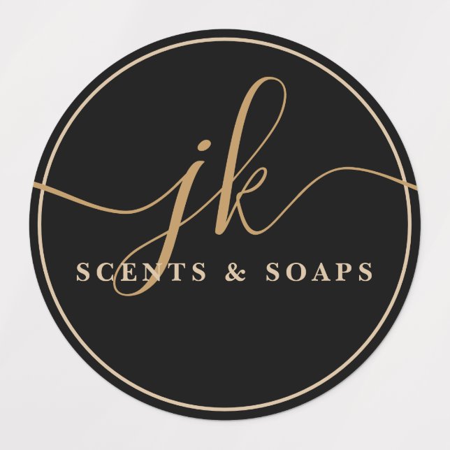 Schwarze, wasserdichte Logos für Monogramm Etiketten (Design 1)