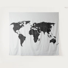  Schwarze Wasserfarbe der Weltkarte auf grauem Ban Wandteppich