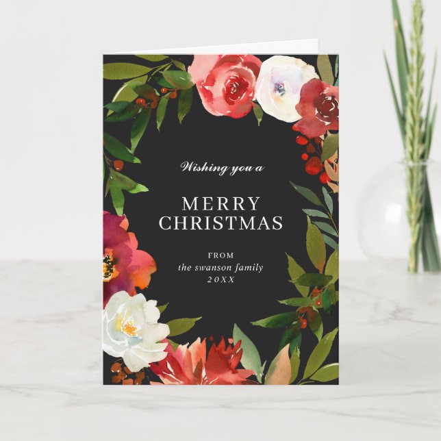 Schwarze Wasserfarbe Grüne Kranz Weihnachten (Vorderseite)
