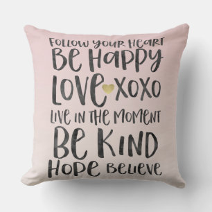 Schwarze Wasserfarbe Inspirative Worte Gold Herz Kissen