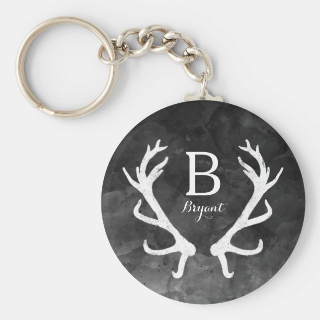 Schwarze Wasserfarbe und Rustikale Hirschgeflechte Schlüsselanhänger (Vorne)