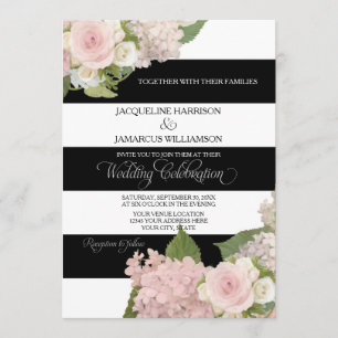 Schwarze Wedding n weiße gestreifte w rosa Einladung