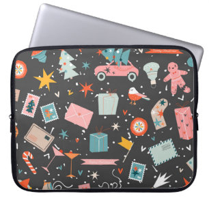 Schwarze Weihnachten: verziertes Vintages Muster. Laptopschutzhülle