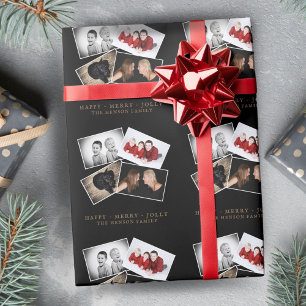 Schwarze Weihnachts-Schrift Familienfoto-Collage Geschenkpapier