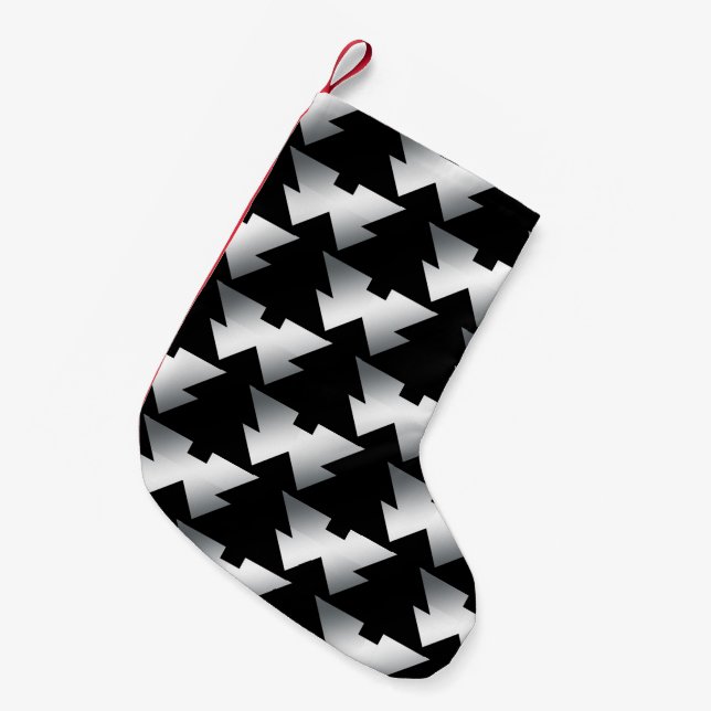 Schwarze Weihnachtsbäume auf Silber Kleiner Weihnachtsstrumpf (Vorderansicht (hängend))