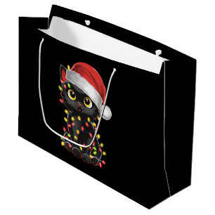 Schwarze Weihnachtsbaumlichter Lustiger Santa Kätz Große Geschenktüte