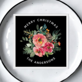 Schwarze Weihnachtsblume & Pine. Dark Festive Wint Serviette