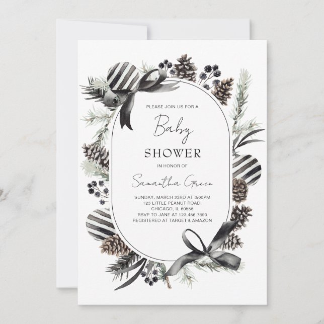 Schwarze Weihnachtsdusche Einladung (Vorderseite)