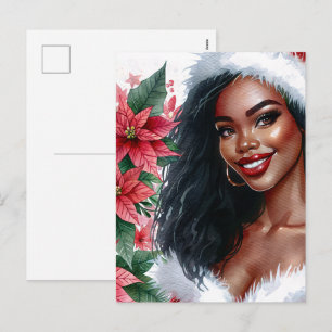 Schwarze Weihnachtsfrau Poinsettie Feiertagspostkarte