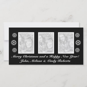 Schwarze Weihnachtskarte drei Fotos Feiertagskarte