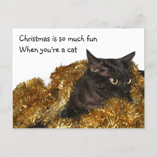 Schwarze Weihnachtskatze Feiertagspostkarte