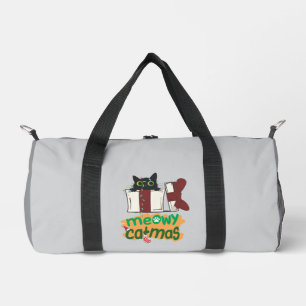 Schwarze Weihnachtskatze in Weihnachtsbaumleuchten Duffle Bag