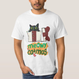 Schwarze Weihnachtskatze in Weihnachtsbaumleuchten T-Shirt