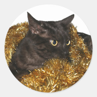 Schwarze Weihnachtskatze Runder Aufkleber
