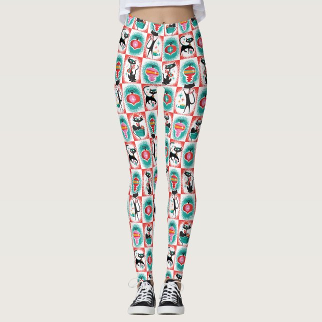Schwarze Weihnachtskatzen Weihnachten Leggings (Vorderseite)