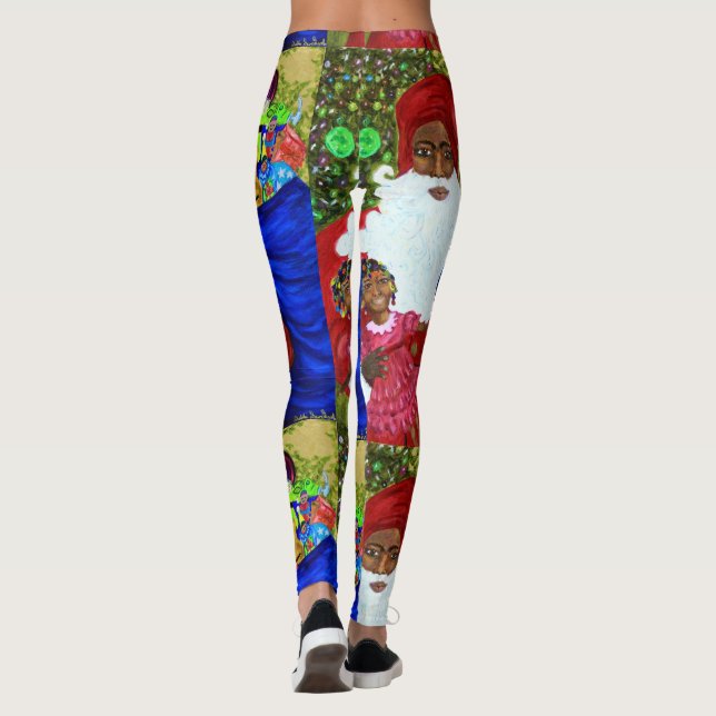 Schwarze Weihnachtsmann-Designer-Leggings - Leggings (Rückseite)