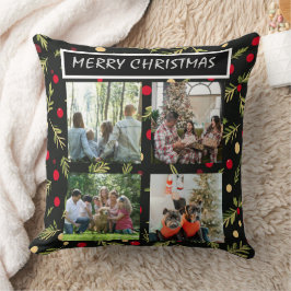 Schwarze Weihnachtsmuster 4-Foto-Collage Kissen