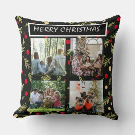 Schwarze Weihnachtsmuster 4-Foto-Collage Kissen