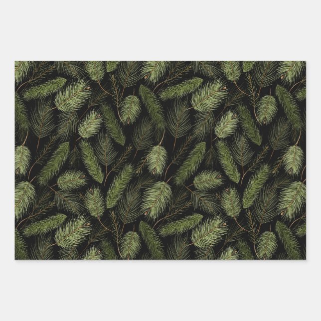 Schwarze Weihnachtsmuster Set Geschenkpapier Set (Vorderseite 3)