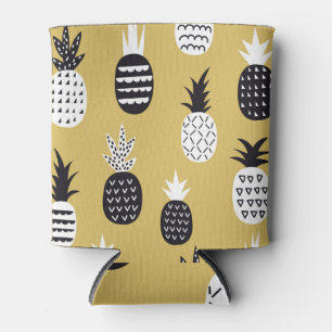 Schwarze, weiße Ananas, gelber Hintergrund Dosenkühler