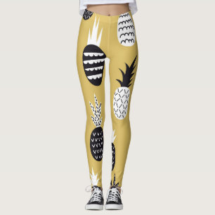 Schwarze, weiße Ananas, gelber Hintergrund Leggings