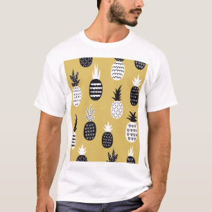 Schwarze, weiße Ananas, gelber Hintergrund T-Shirt