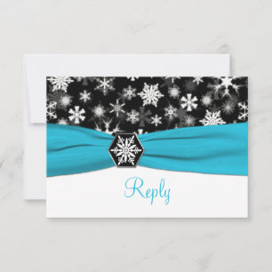 Schwarze, weiße, Aqua-Schneeflocken Hochzeitskarte RSVP Karte