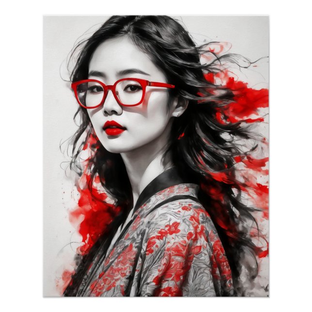 Schwarze Weiße Asiatische Frauen zeichnen Poster (Vorderseite)