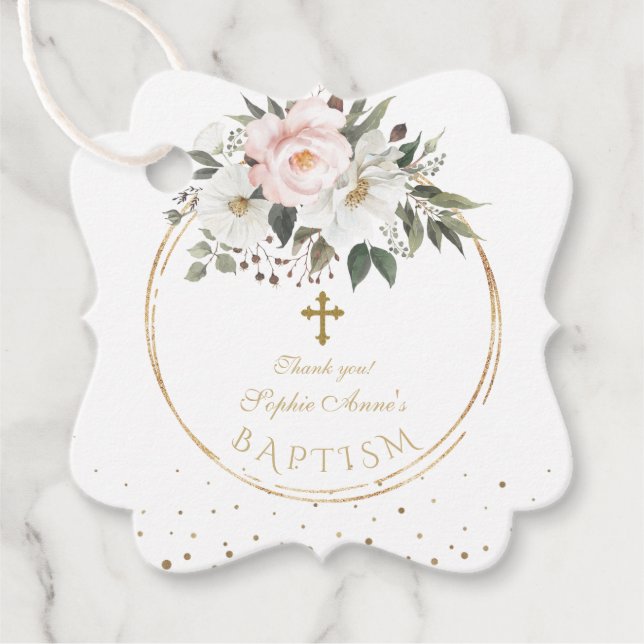 Schwarze weiße Blume Blütengold-Cross-Taufen Geschenkanhänger (Vorderseite)