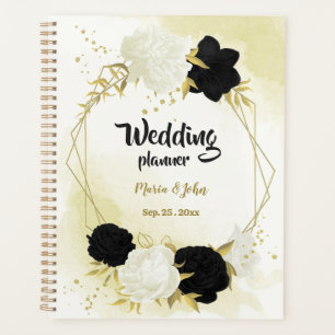 schwarze weiße Blumen goldene Hochzeitsplanerin Planer