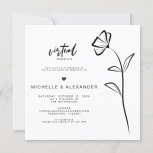 Schwarze weiße Blumen-Hochzeits-Einladung zur virt Einladung
