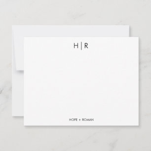 Schwarze Weiße Chic Minimal Moderne Monogramm-Noti Dankeskarte