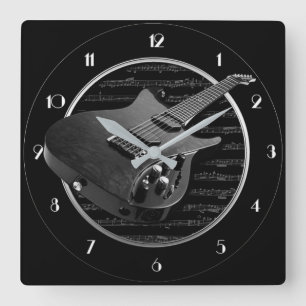 Schwarze & Weiße E-Gitarre Quadratische Wanduhr