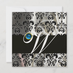 SCHWARZE WEISSE EISSEIDE DAMAST MONOGRAMM BLAUER S EINLADUNG