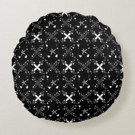Schwarze, weiße, elegante Abstrakte Blume Rundes Kissen