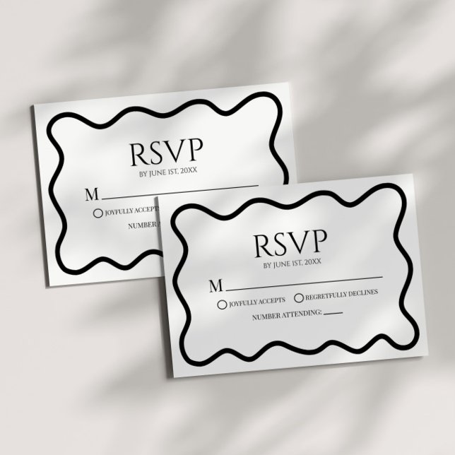 Schwarze Weiße Elegante Wellenförmige Umrandung Ho RSVP Karte (Von Creator hochgeladen)