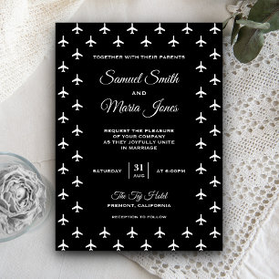 Schwarze & Weiße Flugzeuge Moderne Hochzeitseinlad Einladung