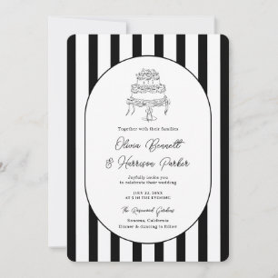 Schwarze weiße gestreifte moderne Hochzeitseinladu Einladung